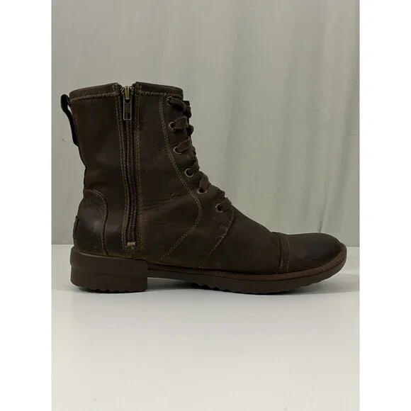 UGG Ashbury Boots Women's 9 Brown Leather Waterproof Lace-Up Wool Lined Combat - Picture 3 of 12
